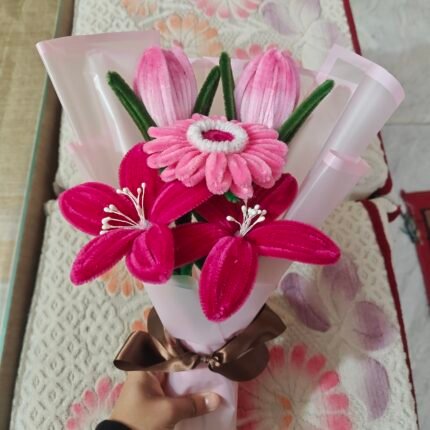 Handcrafted Velvet Blossom Bouquet – Pink Elegance Edition